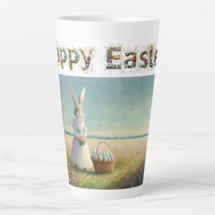 Tasse Latte Lapin de Pâques avec oeufs de Pâques Joyeux Pâques