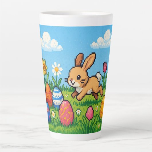 Tasse Latte lapin de Pâques mignon 8 bits (Devant)