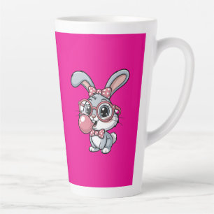 Tasse Latte Lapin mignon avec des lunettes qui souffle du chew
