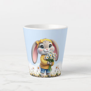 Tasse Latte Lapin oreilles roses marguerites blanches