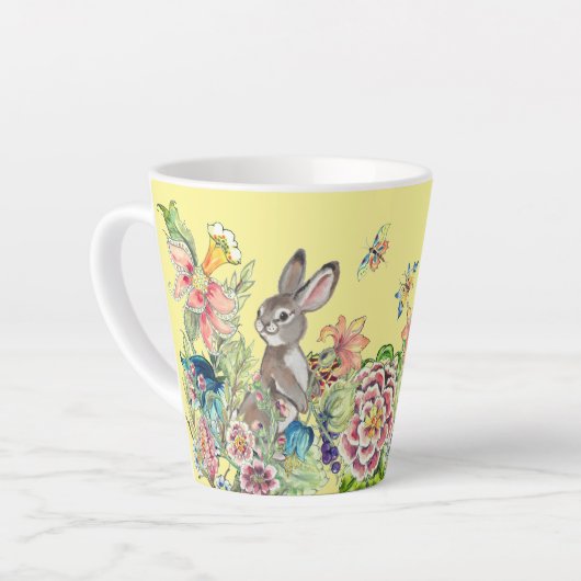 Tasse Latte Lapin Whimsical Chinoiserie Jaune Lapin Floral (Angle gauche)