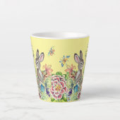 Tasse Latte Lapin Whimsical Chinoiserie Jaune Lapin Floral (Devant)