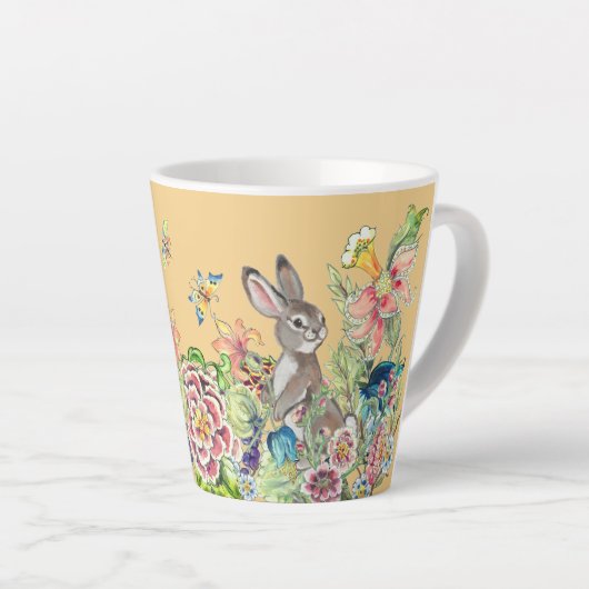 Tasse Latte Lapin Whimsical Gold Chinoiserie Floral Bunny (Angle droit)
