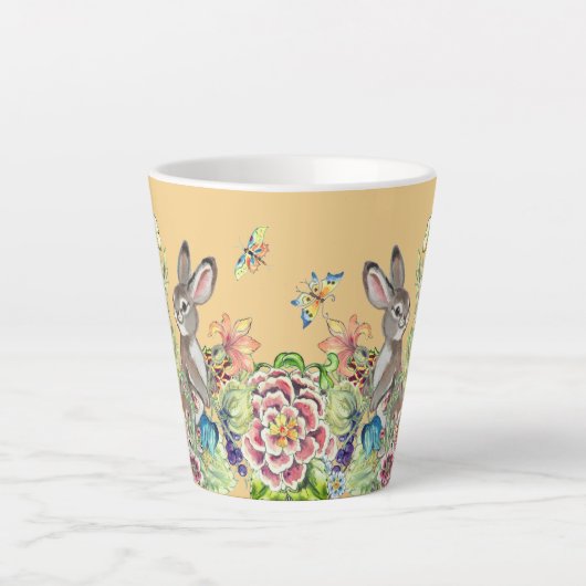 Tasse Latte Lapin Whimsical Gold Chinoiserie Floral Bunny (Devant)