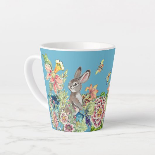 Tasse Latte Lapin Whimsical Turquoise Chinoiserie Floral (Angle gauche)