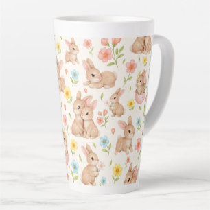 Tasse Latte Lapins mignons et motif de fleurs