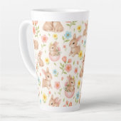 Tasse Latte Lapins mignons et motif de fleurs (Angle gauche)