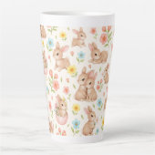 Tasse Latte Lapins mignons et motif de fleurs (Devant)