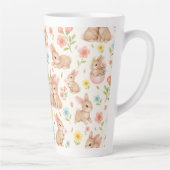 Tasse Latte Lapins mignons et motif de fleurs (Droite)