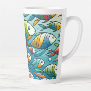 Tasse Latte L'art coloré du poisson sous-marin