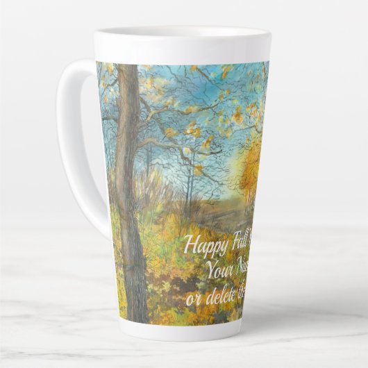 Tasse Latte L'automne doré dans une aquarelle en chênaie (Angle gauche)