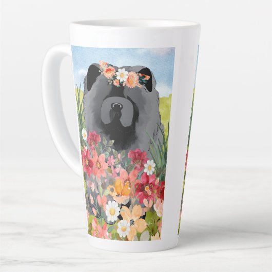 Tasse Latte LAVAGE EN noir clair - Chien de Chow bleu (Angle gauche)