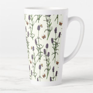 Tasse Latte Lavande et papillons sur blanc