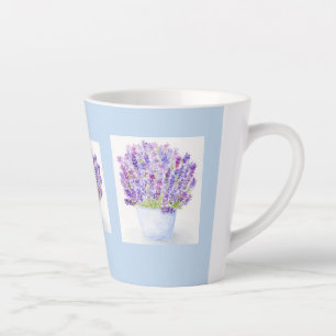 Tasse Latte Lavande florale à l'aquarelle perdue peinte à la m