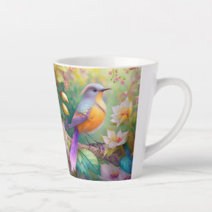 Tasse Latte Lavande Tête Orange Breased Imaginaire Oiseau
