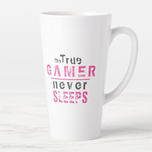Tasse Latte Le vrai joueur ne dort jamais gamer rose (Droite)