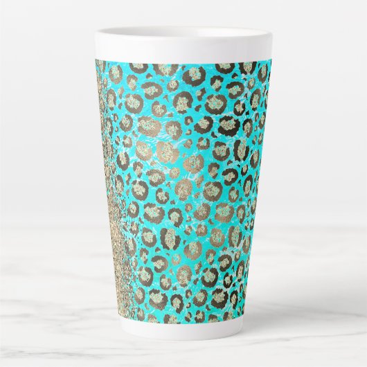 Tasse Latte Léopard turquoise brillant (Devant)