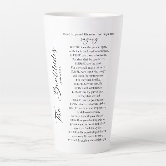 Tasse Latte Les Béatitudes Matthieu 5:2-12 Écriture biblique (Devant)