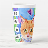 Tasse Latte Les chats sont ma tribu | Chat orange et fleurs (Devant)