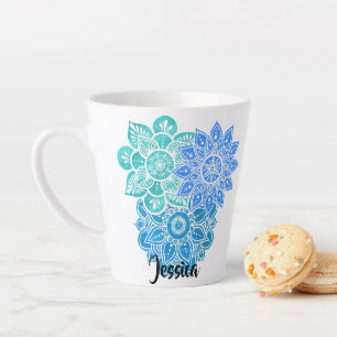 Tasse Latte Les Mandalas Florales aux couleurs bleues turquois