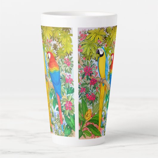 Tasse Latte Les perroquets macaw dans la jungle (Devant)