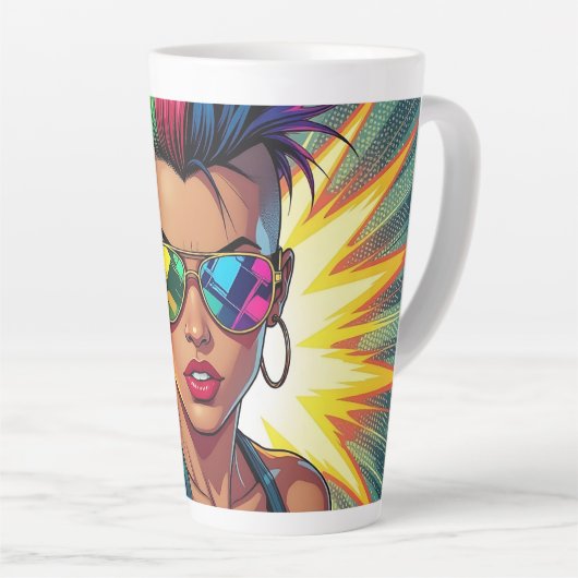 Tasse Latte Lesbienne LGBT Mohawk Uppercut Pop Art (Angle droit)