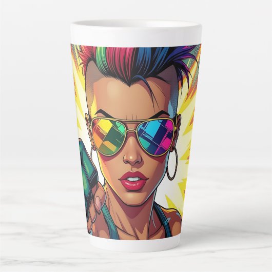 Tasse Latte Lesbienne LGBT Mohawk Uppercut Pop Art (Devant)