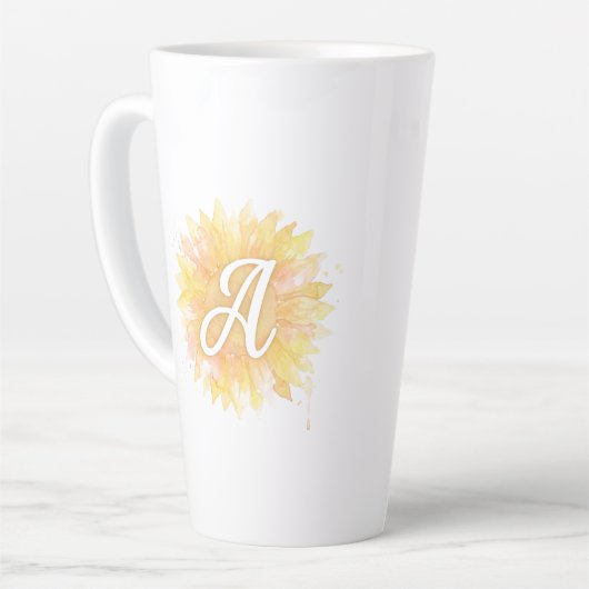 Tasse Latte Lettre A Tournesol Nom Monogramme Initiale (Angle gauche)