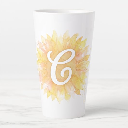 Tasse Latte Lettre C Tournesol Nom Monogramme Initiale  (Devant)
