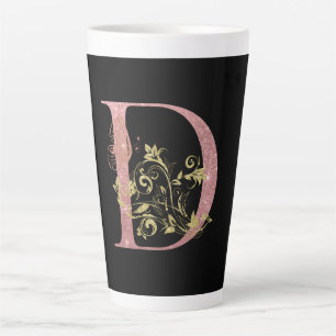 Tasse Latte Lettre D pailletée rose fantaisie