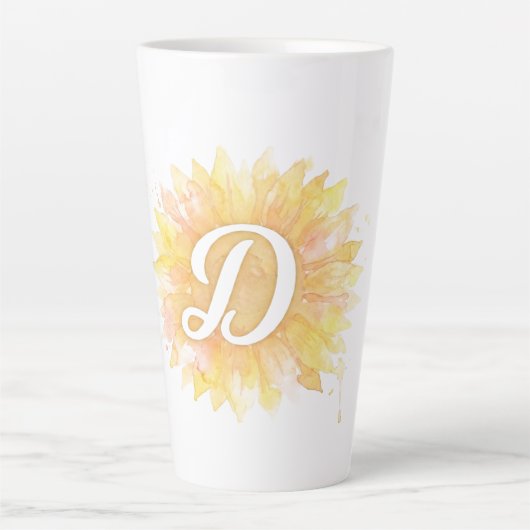 Tasse Latte Lettre D Tournesol Monogramme Initial Nom (Devant)