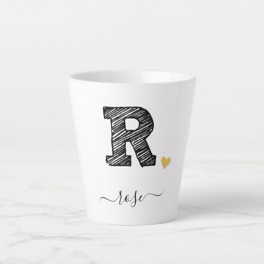 Tasse Latte LETTRE MONOGRAPHIQUE D'ÉCRAN RÉtro R (Devant)