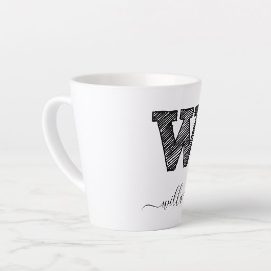 Tasse Latte LETTRE MONOGRAPHIQUE D'ÉCRAN RÉtro W, TÊTE (Angle gauche)
