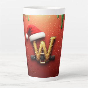 Tasse Latte Lettre W de fêtes pailletée or pour noms d'hiver