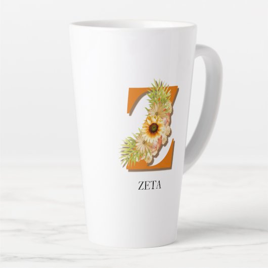 Tasse Latte Lettre Z Tournesol Floral Monogramme avec nom (Angle droit)
