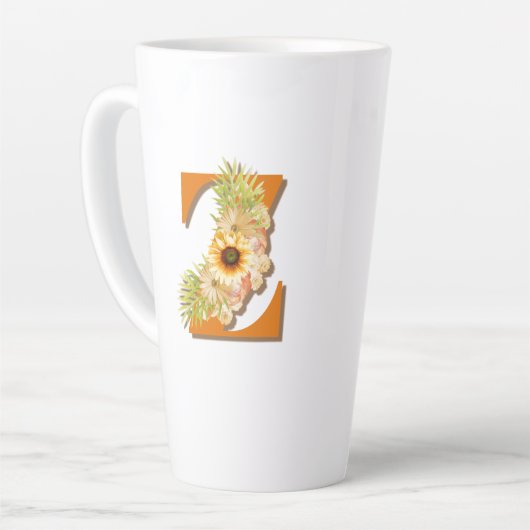 Tasse Latte Lettre Z Tournesol Floral Monogramme avec nom (Angle gauche)