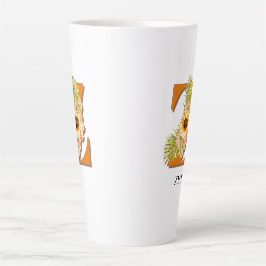 Tasse Latte Lettre Z Tournesol Floral Monogramme avec nom (Devant)
