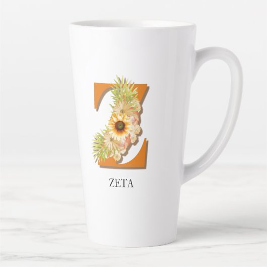 Tasse Latte Lettre Z Tournesol Floral Monogramme avec nom (Droite)