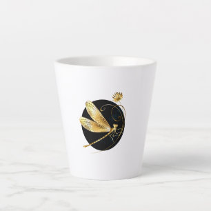 Tasse Latte libellule d'or en cercle noir