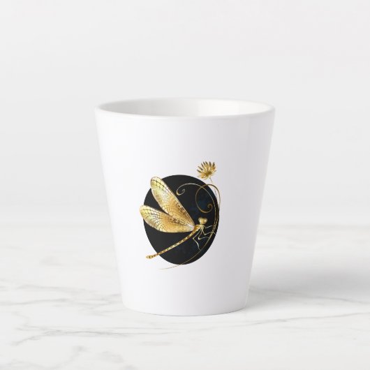 Tasse Latte libellule d'or en cercle noir (Devant)