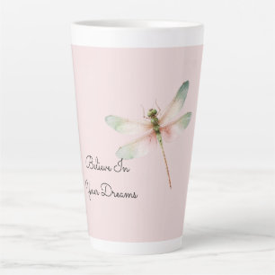 Tasse Latte Libellule rose blanche menthe