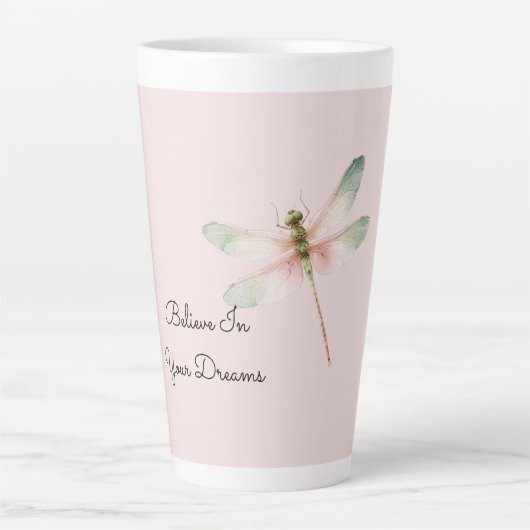 Tasse Latte Libellule rose blanche menthe (Devant)