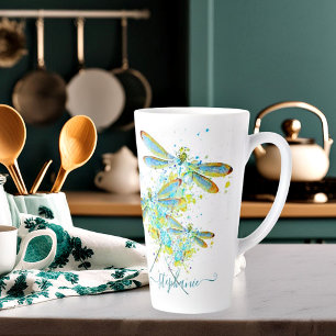 Tasse Latte Libellule sarcelle éclaboussure personnalisée