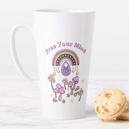 Tasse Latte Libérez votre esprit Rétro (En situation)
