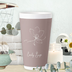 Tasse Latte Ligne d'art floral minimaliste zen ivoire rose pou