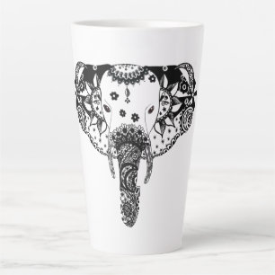 Tasse Latte Ligne moderne noir et blanc enchevêtrement éléphan