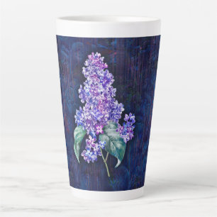 Tasse Latte Lilas pourpre sur fond décoratif marine