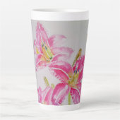 Tasse Latte Lilium floral à fleurs roses Aquarelle d'art (Devant)