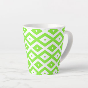 Tasse Latte Lime green and white diamond pattern