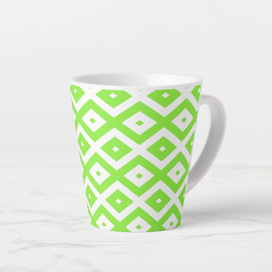 Tasse Latte Lime green and white diamond pattern (Angle droit)